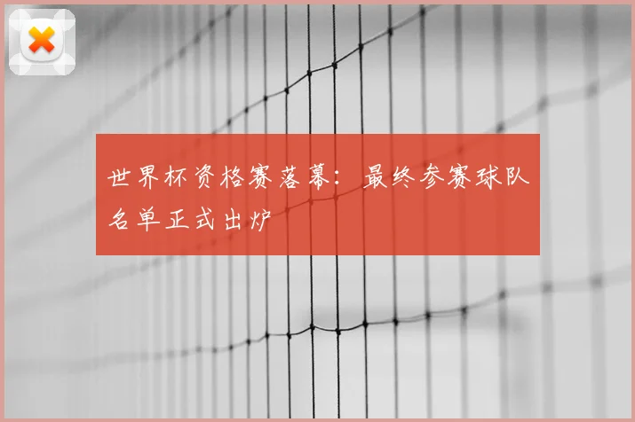 世界杯资格赛落幕：最终参赛球队名单正式出炉